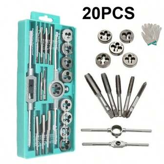 20 st M3-M12 utvändiga gängtappar och gänggängor, professionellt mekaniskt verktygssats, lämplig för gör-det-själv