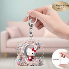 2D立体Hello Kitty字母钥匙扣，三丽鸥亚克力Hello Kitty卡通钥匙圈，可爱包包挂饰，26个字母吊坠，汽车钥匙链，生日礼物，斋月礼物，情人节礼物，粉色钥匙扣，包包配饰