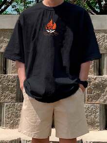 1 Piece Men Cotton Solid Color English Letter Charizard Printed Short Sleeved Round Neck T Shirt Suitable For Daily Wear Going Out Leisure Sports School Travel Family Gatherings And Other Occasions Short Sleeved T Shirt Summer T Shirt Multiple T Shirts Can Be Given As Gifts To Family Members 2000s Y2k Style - Negro - Ver 2