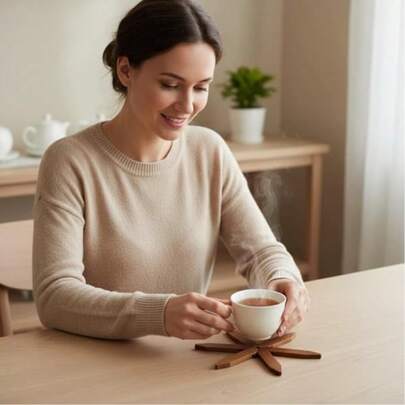 1 Set /5 Pieces Of Creative Solid Wood Heat Insulation Pads, High-Temperature Resistant Table Pads, Solid Wood, Pot Pads, Cup Pads, Clay Pot Pads, Anti-Slip And Heat-Resistant Pads, Multi-Purpose Pads, Thickened Heat Insulation Pads, Tree-Shaped Design Household Heat-Resistant Tableware Pads, High-Quality Cup Holders, Modern And Simple Plate Pads, Multi-Purpose Household Storage And Decoration