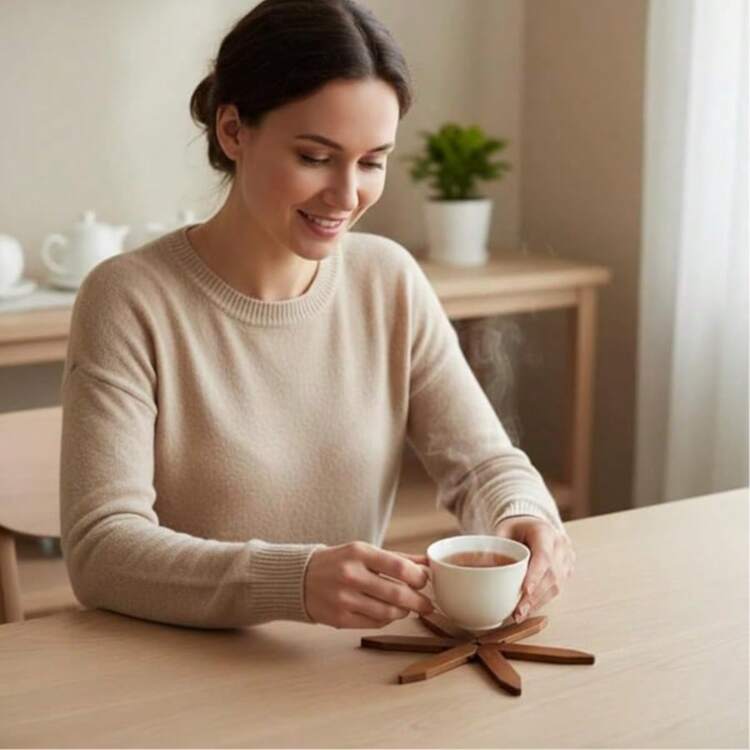 1 Set /5 Pieces Of Creative Solid Wood Heat Insulation Pads, High-Temperature Resistant Table Pads, Solid Wood, Pot Pads, Cup Pads, Clay Pot Pads, Anti-Slip And Heat-Resistant Pads, Multi-Purpose Pads, Thickened Heat Insulation Pads, Tree-Shaped Design Household Heat-Resistant Tableware Pads, High-Quality Cup Holders, Modern And Simple Plate Pads, Multi-Purpose Household Storage And Decoration - Multicolor - View 1