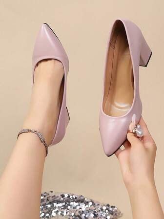 Nuevos tacones de plataforma con punta francesa elegante para primavera/otoño 2025, versátiles, de cuero suave y poco profundos, ideales para la oficina o el uso diario, para mujeres