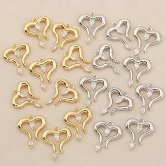 3 PiecesDIY Heart Pendant Set Made Of Copper With Zirconia Inlay, 18K Plated, Romantic Jewellery Charms, Exquisite And Fashionable, Suitable For Making Earrings, Necklaces, And Any Jewellery Accessories