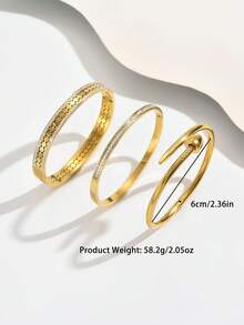 3件/1件 时尚18K镀金不锈钢四叶草钉手链，适合女士派对、日常佩戴，欧美风格，个性化，大方，奢华立方氧化锆手镯，婚礼首饰套装，送给女孩的礼物 - 金黃色 - 查看 5