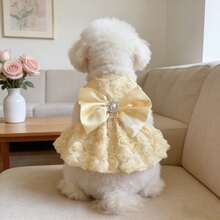 1pc Pet Apparel Costume, 3D Rose Flower Harness With Hook And Loop, Black/Pink/White, Wedding Dress, Bridesmaid Tutu Skirt For Cats And Dogs - Yellow - View 13