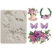 1pc Multifunctional Rose Flower & Butterfly Decorative Silicone Mold Craft
