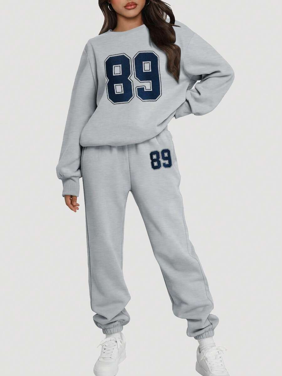 Speed mate 2026 春季女士运动套装 - 大号 Logo 圆领卫衣和小号 Logo 长裤，两件套休闲家居服