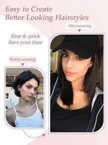 14 Inch Hat Wig For Women Baseball Cap Wig With Long Straight Synthetic Hair Extensions Adjustable Baseball Hat Wig For Daily Use - Multicolor - View 6