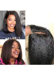 【短发假发】蓬松直发波波头真人发假发，女士假发，预先拔毛，预先修剪婴儿发，13x4透明蕾丝前额，200%密度，真人发假发，蕾丝前额真人发假发，美丽的Yaki直发纹理，女士短款波波头真人发假发，易于佩戴，自然外观，适合生日派对、度假，新手也能轻松上手。 - SNatural - 查看 5