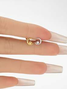 1pc 16G Mini Moon & Star Internally Threaded Lip Stud - Exquisite Jewelry For Ear Cartilage Piercing - Ear Cuff - Ear Helix - Flat Bottom Lip Ring Nose Stud - Suitable For Women's Daily Wear/Wedding/Engagement/Anniversary/Valentine's Day Gift (Sold Individually, Left And Right Earrings Shipped Randomly) - Smooth Star and Moon Earrings - View 4