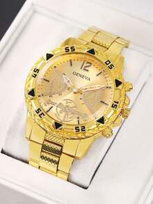 Đồng hồ đeo tay nam, có hai màu vàng và bạc. Phiên bản vàng có vỏ, mặt số và dây đeo bằng hợp kim mạ vàng. Phiên bản bạc có vỏ, mặt số và dây đeo bằng hợp kim mạ bạc. Thiết kế tối giản và thanh lịch, phù hợp để đeo hàng ngày, kết hợp giữa chất lượng và thời trang. - Nhiều màu - Xem 5