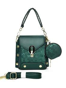 Black Rivet Flap Mini Lock Closure Mini Shoulder Bag, Korean Fashion Versatile Crossbody Bag, Chain Strap Handbag, Wide Strap Letter Print Tote Bag, Suitable For Daily Commute, Shopping, Dating And Other Occasions