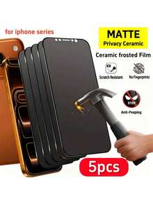 5 Packs - Matte Privacy Screen Protector, Compatible With IPhone 17 Pro Max/17/16 Pro/16/15/14/13/12/11/XR. Made Of Soft Ceramic Material, It Provides Privacy Protection Against Privacy And Fingerprints. The Matte Finish And Smooth Touch Make It Easy To Install. The Added Edge Design Is Compatible With Phone Cases. - Black - View 40