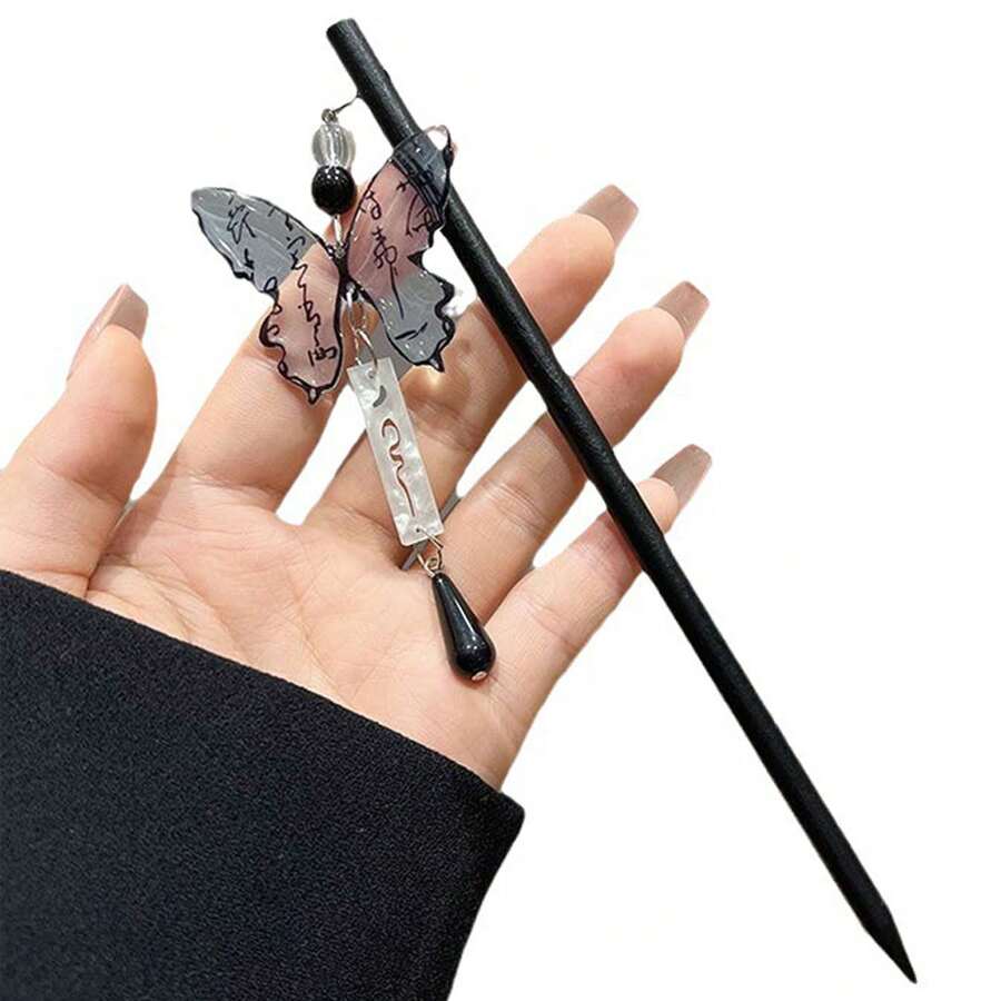 Butterfly Hair Chopsticks Elegant Hair Pins Vintage Chinese Hair Chopsticks Gift For Women And Girls - 黑色 - 查看 1