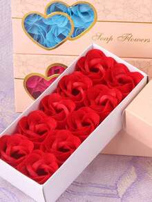 10个/套 双心玫瑰香皂花礼品，摄影道具，永生逼真花卉礼盒，适合情人节、母亲节、感恩节等场合 - 彩色 - 查看 3