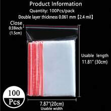 XZV 100 túi nhựa khóa kéo nhiều kích cỡ, kiểu dáng từ 1"-12", dày 0.04mm, hai lớp, chống thấm nước và bụi, có thể tái sử dụng, thích hợp để đóng gói quà tặng, trang sức, phụ kiện, sử dụng tại siêu thị, các bữa tiệc, Ngày Valentine, họp mặt gia đình, tựu trường, Ngày của Mẹ, lễ tốt nghiệp, tự làm đồ thủ công, Halloween, Giáng sinh. - Trong suốt 100 chiếc - Xem 16