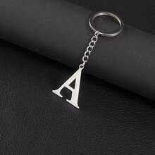 1pc Stainless Steel Minimalist A-Z Letter Keychain, Metal Material, 26 English Letters, Couples Keyring, Wallet/Handbag Accessory, Gift/Souvenir, Car Decor, Bag Charm, Cute Gothic/Y2K Style, With ID Card Holder Lanyard, Christmas Decoration - Silver - View 45