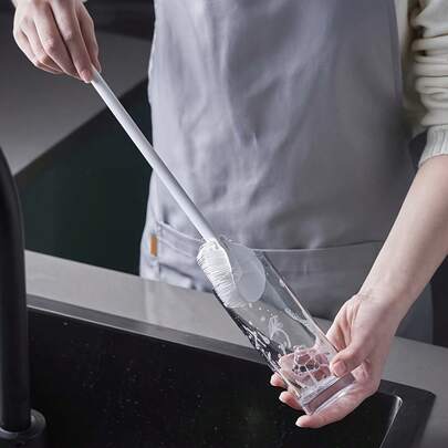 1pc 360° Silicone Cleaning Brush With Foldable Head - Long Handle, Reusable Bottle And Cup Brush, Suitable For Kitchen And Household Use