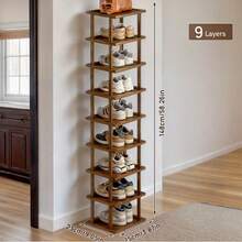 LOVEWE 9-Tier Teak Bamboo Shoe Rack 25cm - Narrow Vertical Storage For Entryway - Màu gỗ - Xem 6