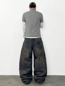 1 Quần jean ống rộng dáng rộng in kỹ thuật số hiệu Justice Brother của Mỹ, quần thường ngày dành cho nam (Không bao gồm thắt lưng và phụ kiện) - màu đen - Xem 6