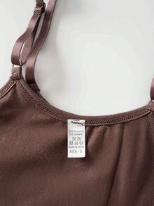 女士高弹无缝塑身吊带背心，无胸垫收腹显瘦叠穿 - 棕色 - 查看 10