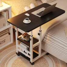 Doublelayer Metal Foldable Desk With Wheels Storage Rack Adjustable Height And Spacious Tabletop Versatile For Studying Working And Relaxing Perfect For Bedrooms Living Rooms & Offices, Bedside Table. - 4 Black Wheels - View 1
