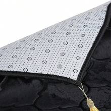 1pc Foldable Portable Prayer Mat - Black & Gold Decorative Pattern, Machine Washable, Indoor & Outdoor Use, Extra Large, Beautiful, Thick Flannel Prayer Rug, Non-Slip Soft Durable Design With Tassels. This Is A Perfect Prayer And Outdoor Mat, Suitable For Ramadan And Worship! - Multicolor - View 3
