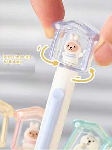 2支装创意温馨小屋造型中性笔，可爱兔子造型，旋转式设计，0.5毫米黑色细尖，适合学校、办公室、家庭使用，学生奖励，礼品，趣味减压速干签名笔 - 彩色 - 查看 12