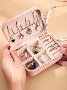 Large Capacity Jewelry Box, Jewelry Organizer Box, Multi-Function Jewelry Display Box, Jewelry Storage Box, Portable Travel Jewelry Box, Women's Gift Box, Small Jewelry Box For Earrings, Necklaces, Rings, Compact Jewelry Box, Minimalist Travel & Home Jewelry Box, Travel Essential, Cruise Essential, Back To School Essential, Ring, Necklace, Earring Storage Box, Perfect Gift For Women - Multicolor - View 5