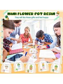 15件套员工答谢礼品套装，包含5张励志语录卡片、5个迷你树脂花盆和5个欧根纱袋，激励卡片，迷你树脂花盆，适合团队答谢活动、办公桌礼物、送给同事或员工的礼物。 - 彩色 - 查看 5