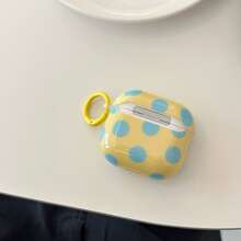 复古撞色粉蓝波点耳机盒，带挂环，可爱简约设计，兼容苹果Pro 2、Pro、3、1/2，适合女性使用