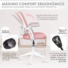 MAGMALIFE Silla de Oficina Natti Ergonómica con Respaldo de Malla Transpirable, Altura e Inclinación Ajustables, Reposabrazos Abatibles 90°, Ruedas 360° Silenciosas y Base Reforzada, Soporta 150 kg - 1 - Ver 3