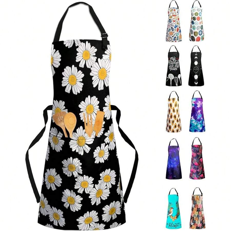 NEW-   Adjustable Waterproof Apron Bib Apron With 2 Pockets Cooking Kitchen Aprons For Women Men Chef - Tạp dề Daisy - Xem 1