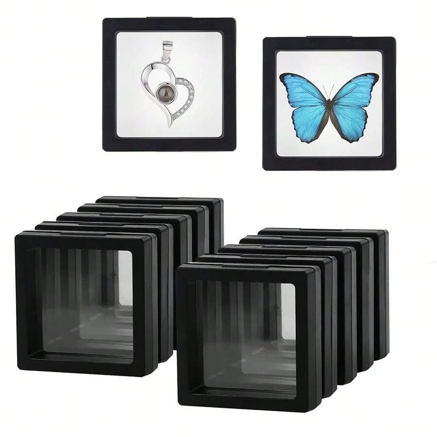 10PCS 3D Floating Frame Case, Black Challenge Coin Display Frame, Transparent Stand Holder For Jewelry Medals Specimens, 2.75x2.75 Inches - 10 chiếc - Xem 1