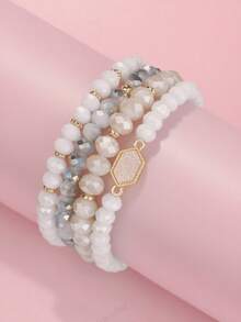4pcs/Set Crystal Resin Fashion Personalized Beach Vacation Women Bracelet Jewelry Set - Multicolor - View 4