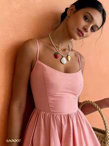 Sea Starshine Spring/Summer New Collection: Fashionable, Simple, And Elegant Everyday And Vacation-Style Slip Dress With Adjustable Straps. Regular Women's Sizing. - Pink - View 5