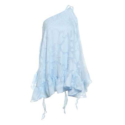 European And American Summer New Slim Gentle Style Solid Color Asymmetrical Off-Shoulder Sleeveless Backless Irregular Dress For Women