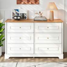 Modern Six-Drawer Sideboard With A Minimalist Design, Ideal For The Living Room, Dining Room, Or Entryway. Dimensions: 120 X 40 X 76 Cm - Natural Color+White - View 2
