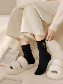 3/6 Pairs Of Warm Embroidered Wool Socks (White, Coffee, Light Gray, Black, Dark Gray), Autumn And Winter