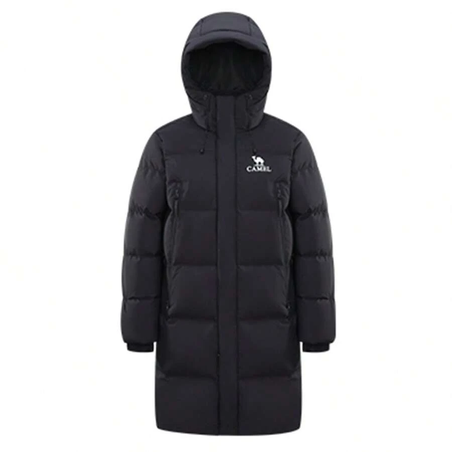 CAMEL CROWN 男士长款羽绒服，加厚保暖，适合秋冬季节，带帽，填充羽绒，蓬松度高，防风，防水，防污 - 幻影黑 - 查看 1