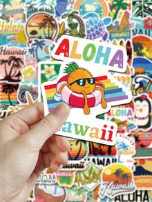 50 naklejek z motywem hawajskiego krajobrazu, wodoodporne naklejki winylowe na butelkę z wodą, laptopa, Hydroflask, album ze zdjęciami, deskorolkę, telefon komórkowy, lodówkę, estetyczny pakiet naklejek dla nastolatków, chłopców i dziewcząt, artykuły artystyczne - Wielokolorowe - Zobacz 4