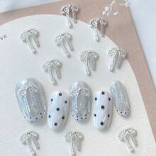 TSZS 20pcs Y2K Chic Bowknot Nail Art Decorations, Metallic Tassel Bow Nail Jewelry DIY Accessories Nails Nail Supplies Nail Charms - Silver - View 6