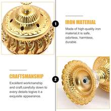 1 chiếc lư hương rỗng bằng kim loại mạ vàng kiểu Ả Rập, giá đỡ hương than và nhựa, đồ trang trí để bàn. - Vàng - Xem 11