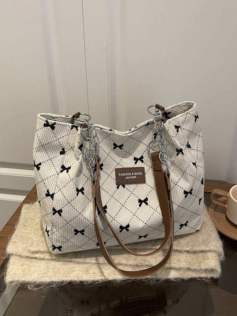 Bolso de hombro de gran capacidad de unicolor y peluche, adecuado para la escuela, viajes, compras y citas