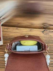 1个女童蝴蝶结PU磁扣简约珍珠链条斜挎包，适合日常四季使用 - A - 查看 9