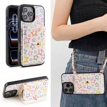 1pc Elegant & Beautiful Star Pattern PU Leather Card Holder Crossbody Wallet Phone Case Compatible With IPhone 17, 16, 16e, 15, 14 Plus, 13, 12, 11 Pro Max, Protective Cover - Star - View 2