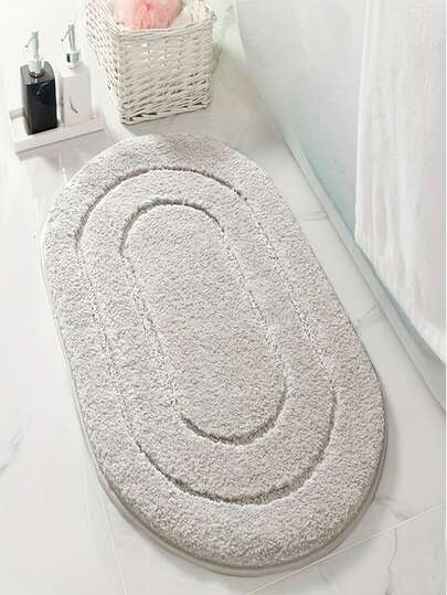 1pc Anti-Slip Quick Dry Absorbent Bath Mat - Soft Oval Faux Sheepskin Rug, Non-Slip Bottom, Machine Washable, Suitable For Bathroom, Shower, Tub - Comfortable Home Essential, Jacquard Design