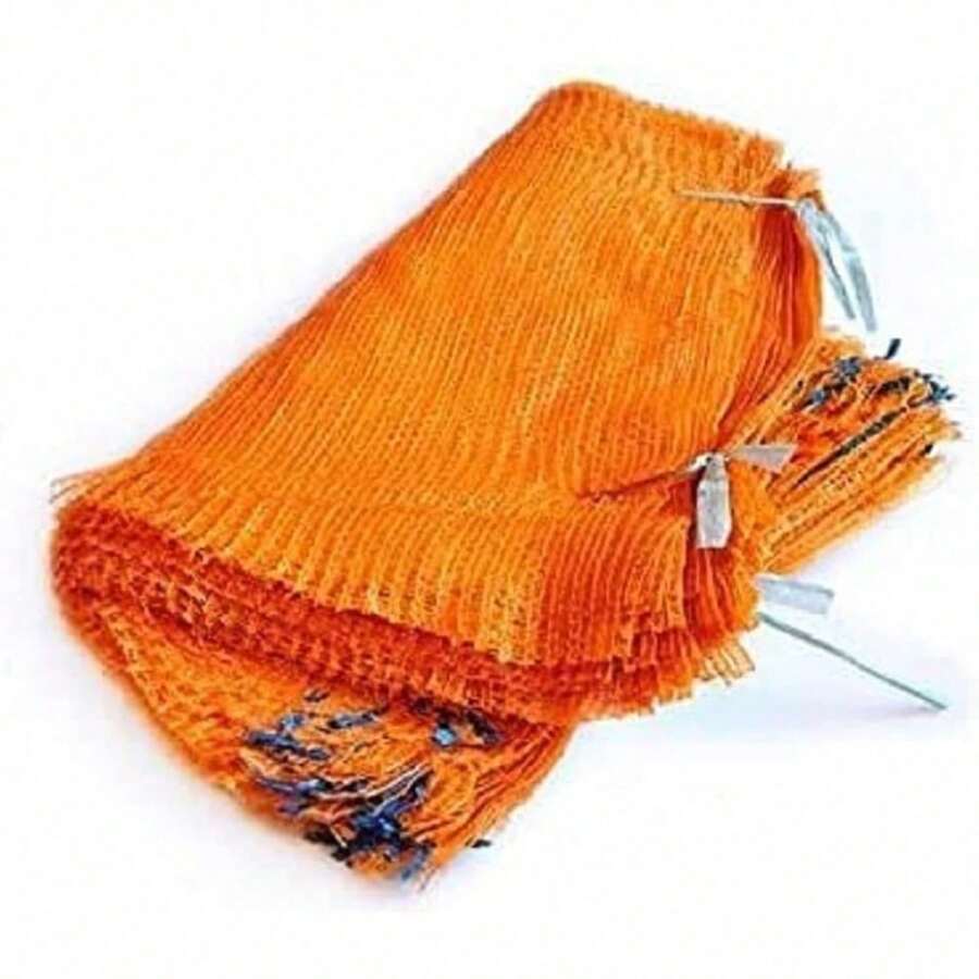 Orange Net Sacks Raschel Bags With Drawstring Mesh Vegetables Logs Kindling Wood (10, 80 X 50 CM - 30KG) - 10 - View 1