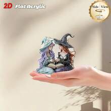 1pc Mysterious 2D Rotating Acrylic Witch Decor Ornament, Suitable For Various Holiday Decorations - Multicolor - View 3