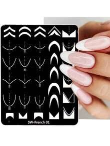 French Nail Art Stamping Plate Drawing Template Geometric Stripe Line 3D Image Stencil Mold Printing Tool - Silver - View 2